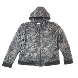 Under Armour Womens LG Full Zip Hoodie Gray Allover Logo Fleece Jacket Training